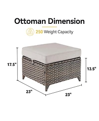 Gymojoy Slimline Brown Wicker 2-Piece Outdoor Ottoman Steel Frame Patio Footstools with Olefin Cushion