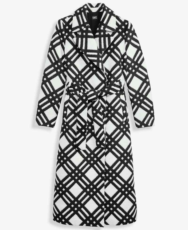 I.n.c. International Concepts Women's Belted Plaid Coat, Macy's Exclusive