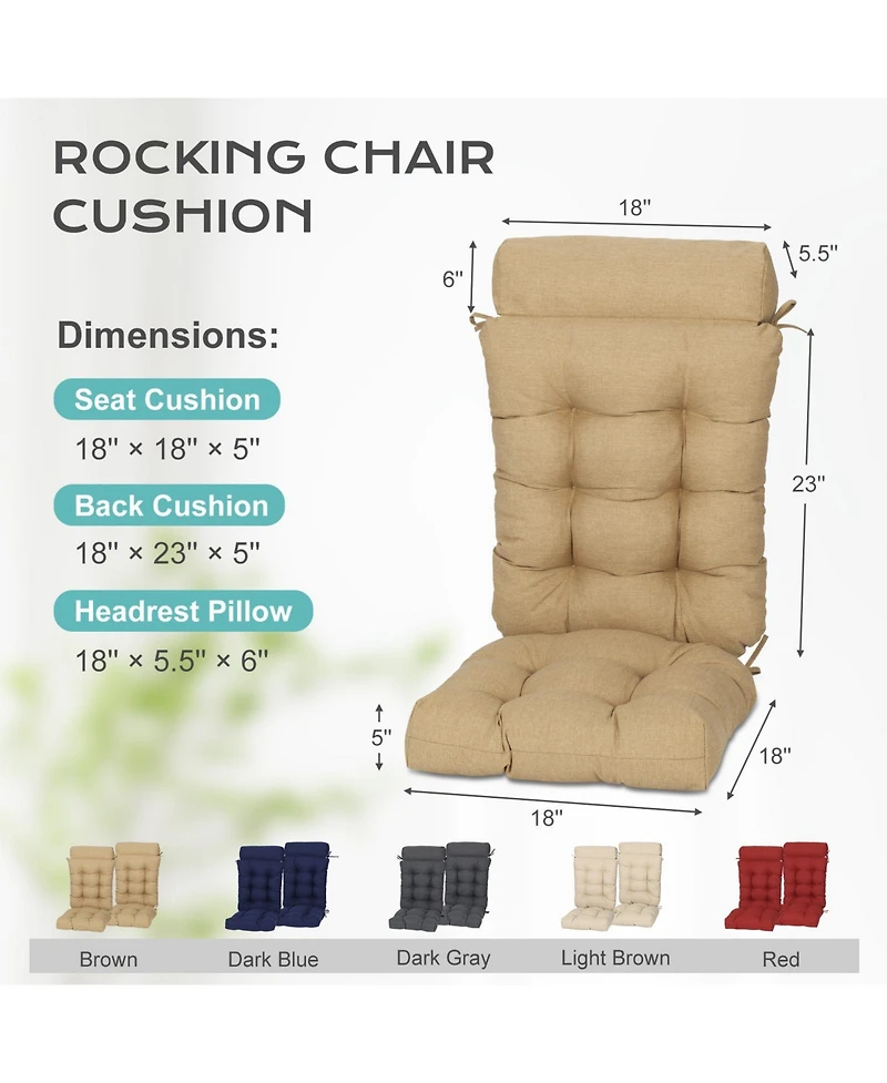 Aoodor Tufted Rocking Chair Cushion, High Back Cushion with Waterproof and Fade-Resistant, Set of 2