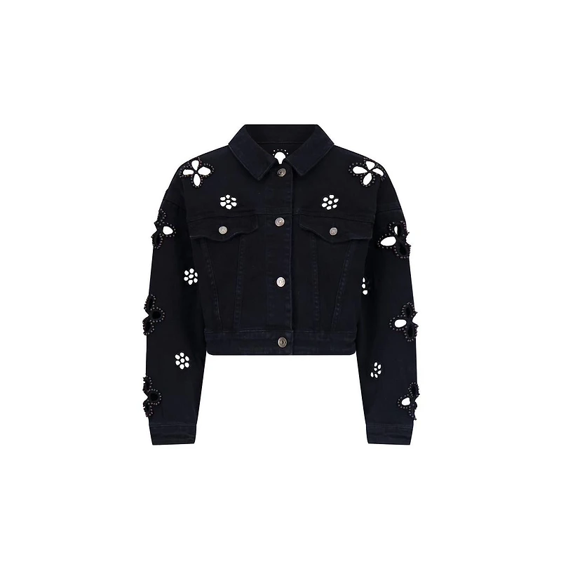 The Noli Shop Women's Kaia Pearl Jean Jacket - Black