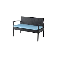 Jiallo Conversation Set. Black Wicker Blue Fabric