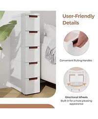 Volenca 5-Drawer Rolling Organizer Unit Narrow Storage Cabinet with Built-In Wheels for Small Space