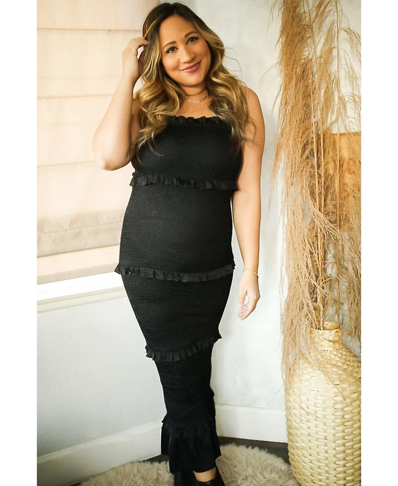 Pinkblush Maternity Olive Satin Smocked Fitted Midi Dress