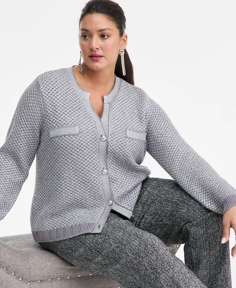 I.n.c. International Concepts Plus Metallic Shine Cotton Cardigan, Macy's Exclusive