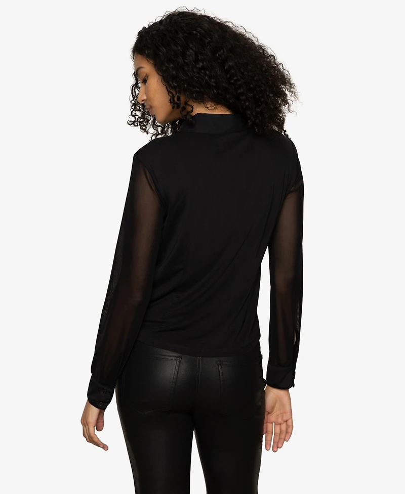 Sanctuary Women's Fitted Mesh Button Down Shirt