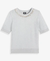 I.n.c. International Concepts Women's Short-Sleeve Embellished-Neck Sweater, Macy's Exclusive