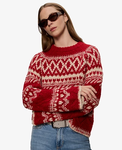 Sanctuary Women's Fair-Isle Crewneck Dropped-Shoulder Sweater