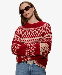 Sanctuary Women's Fair-Isle Crewneck Dropped-Shoulder Sweater