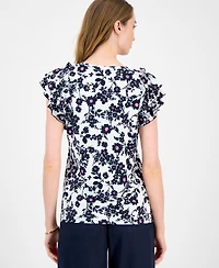 Tommy Hilfiger Women's Floral Ruffled Cap-Sleeve Top
