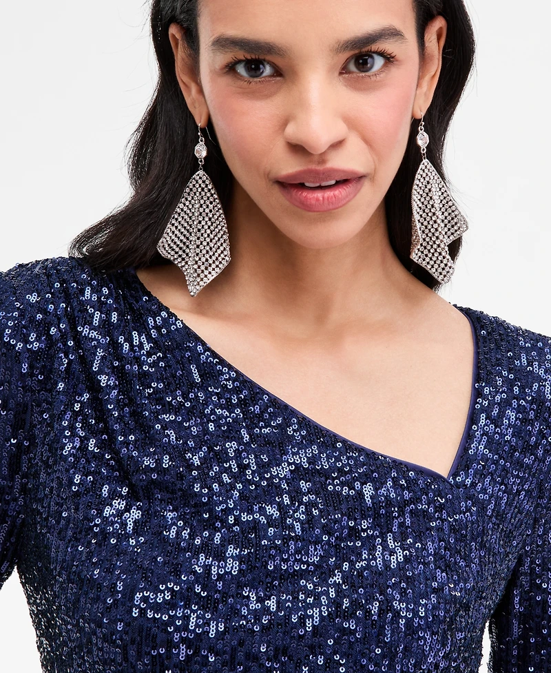 Eliza J Women's Sequined Asymmetric-Neck Side-Slit Gown