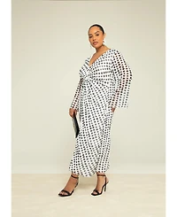 Fashion-szn Curve Women's Long Sleeve V-Neck Polka Dot Midi Dress