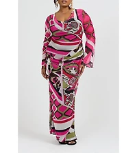Fashion-szn Curve Plus Abstract Print Maxi Dress