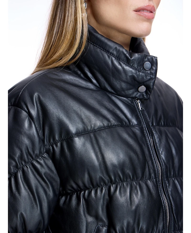 Julia & Stella by Maximilian Women's Ruched Horizontal Leather Jacket