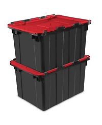 Sterilite 12 Gallon Hinged Lid Industrial Tote, Stackable Storage Bin, 6 Pack