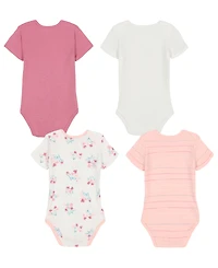 Calvin Klein Baby Girls 4-Pack Short Sleeve Ribbed Trim Floral Logo Bodysuit Set