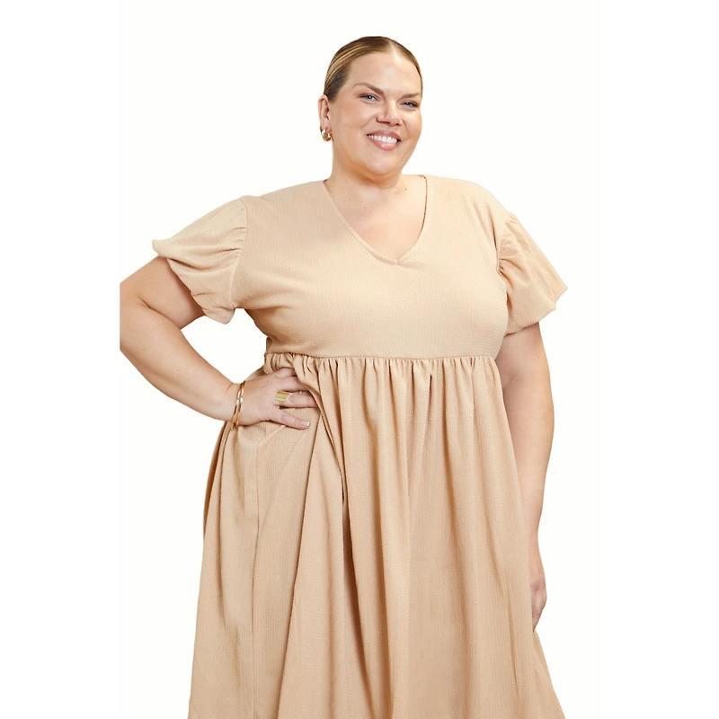 Fashion-szn Curve Women's Size-Puff Sleeve Smock Dress