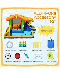 Gymax 8-in-1 Inflatable Bounce House Water Park w/Slide Water Cannon w/ 480W Blower