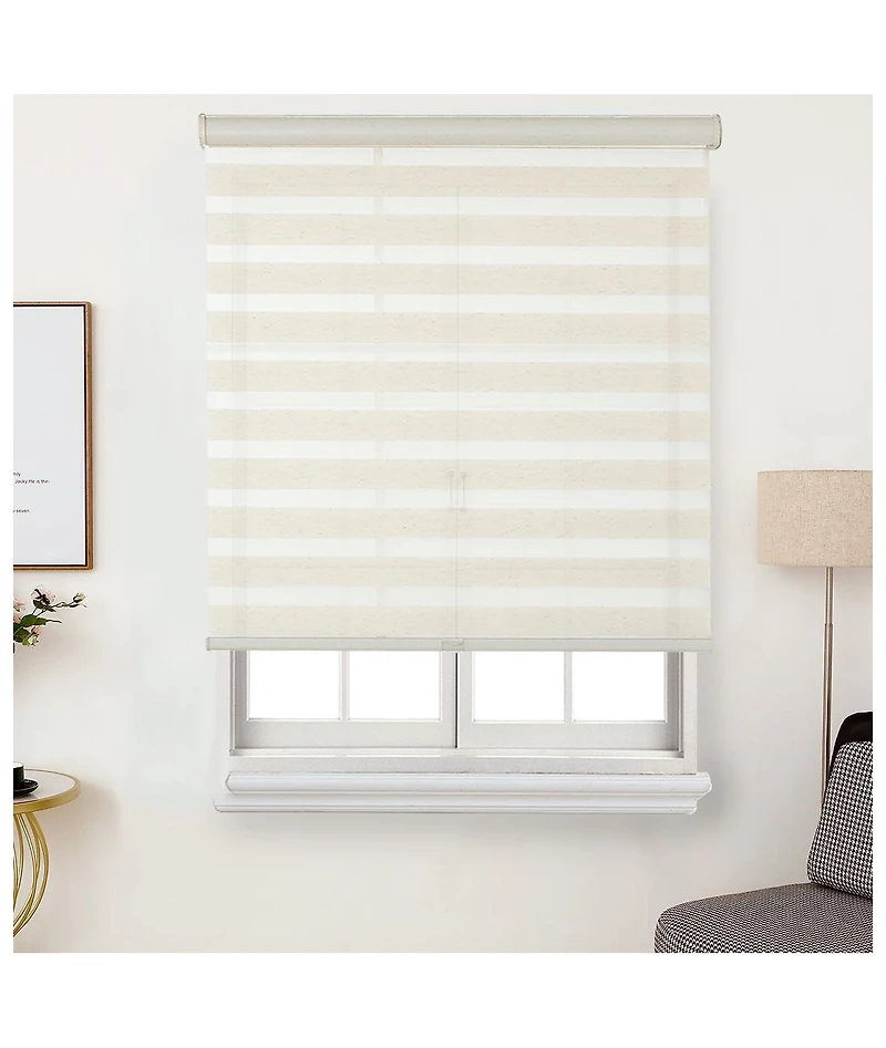 Shadisfy FauxLinen Zebra Shade, Cordless Free-Stop Blind with Dual Layer (46"x72" Natural linen)