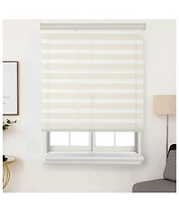 Shadisfy FauxLinen Zebra Shade, Cordless Free-Stop Blind with Dual Layer (46"x72" Natural linen)