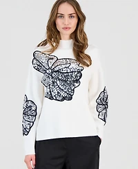 T Tahari Women's Sequin Soutache Funnel-Neck Sweater
