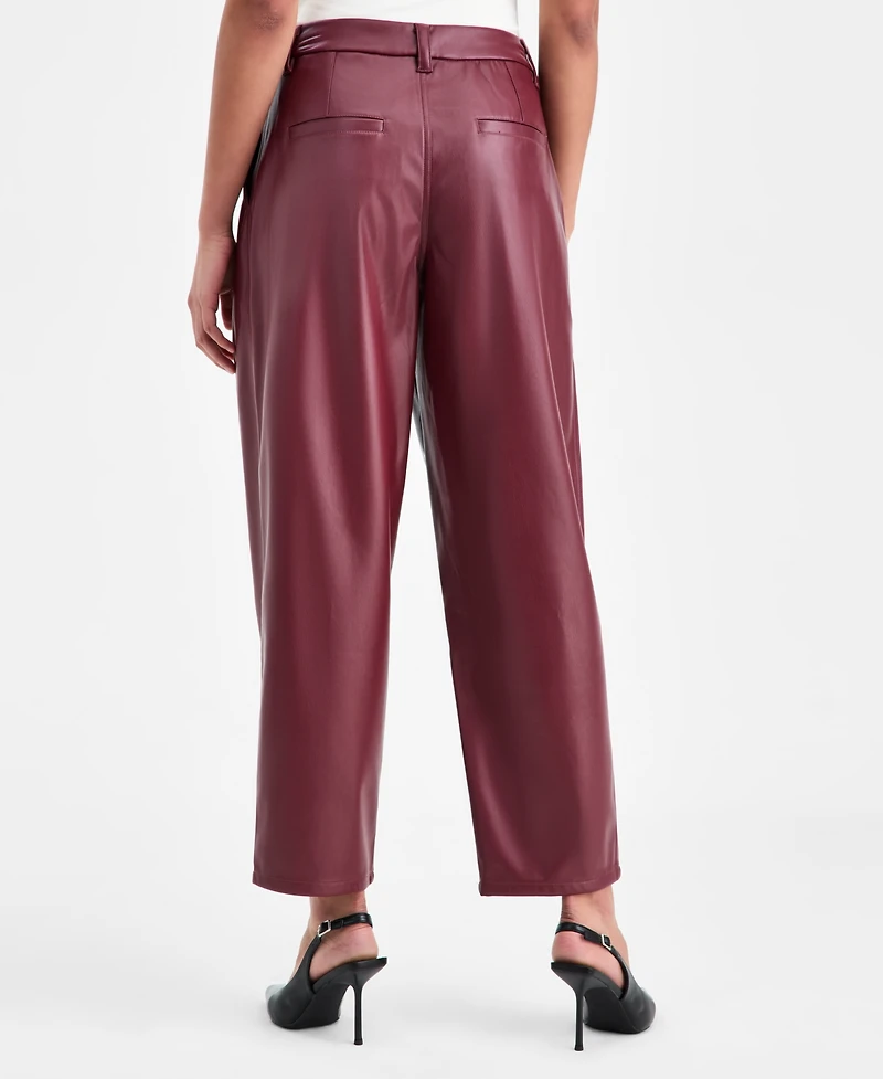 Bar Iii Women's Faux Leather Barrel-Leg Pants, Macy's Exclusive