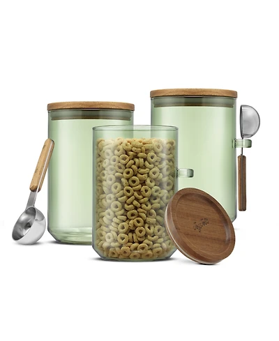 JoyJolt Holden Stackable Glass Storage Canister with Wood Lids and Scoops, Set of 3
