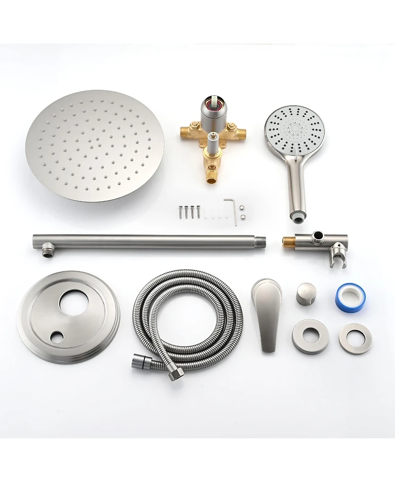 Rainsken 10 Inches Wall Mounted Shower with High Pressure Rain Shower Head and 5-Function Handheld Shower Head