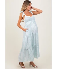 Pinkblush Maternity Floral Striped Smocked Shoulder Tie Maxi Dress