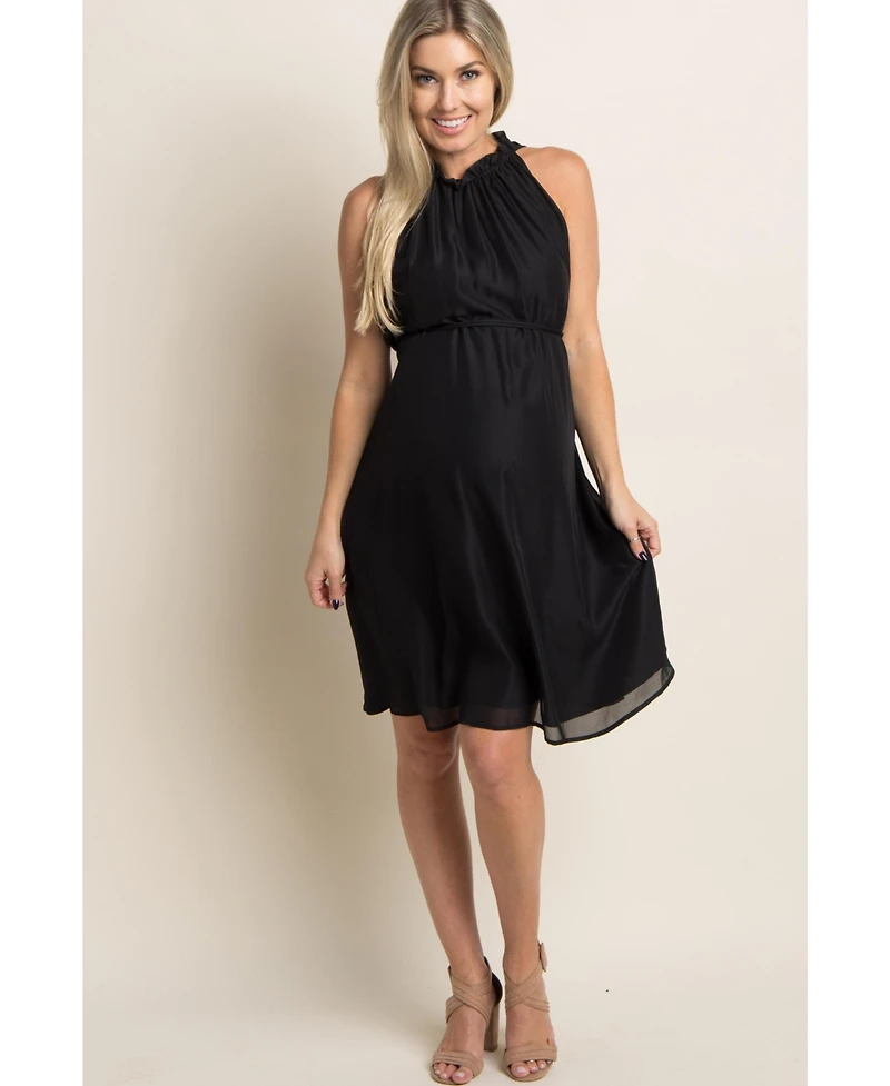 PinkBlush Black Chiffon High Neck Maternity Dress