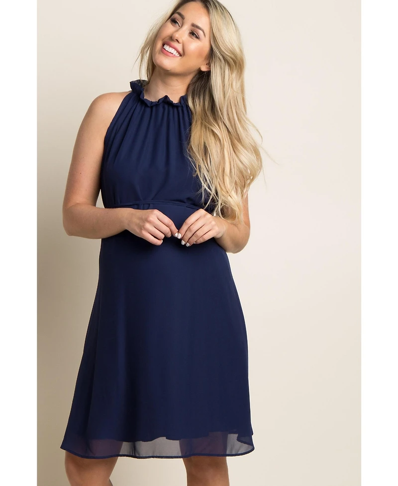 PinkBlush Black Chiffon High Neck Maternity Dress