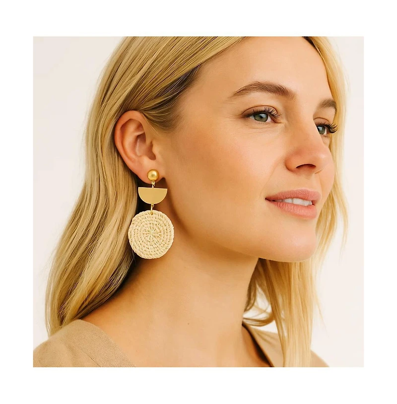 Rattan Earrings Organic Wooden Straw Weave