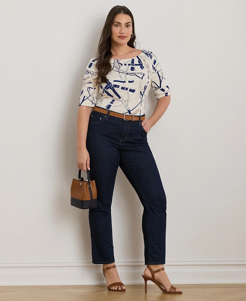Lauren Ralph Plus Belting Print Boat Neck Top