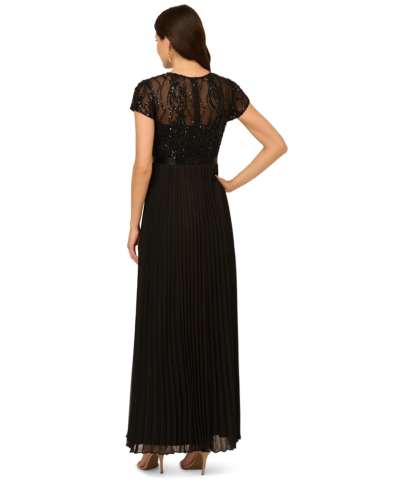 Adrianna Papell Women's Bead Pleat Long Dress