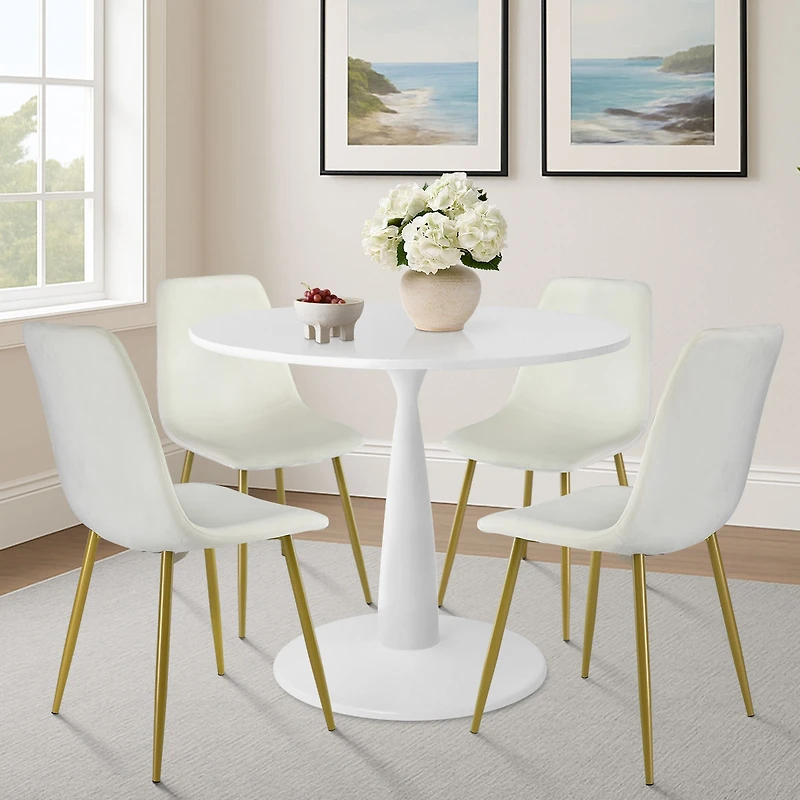 5-Piece Dining Set with 35.5" Round Table, 4 Upholstered Chairs with Metal Legs, Ideal for Small Spaces-Maison Boucle