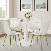 5-Piece Dining Set with 35.5" Round Table, 4 Upholstered Chairs with Metal Legs, Ideal for Small Spaces-Maison Boucle