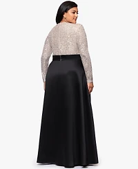 Xscape Plus Long Sleeve Sequin Ballgown Skirt Dress