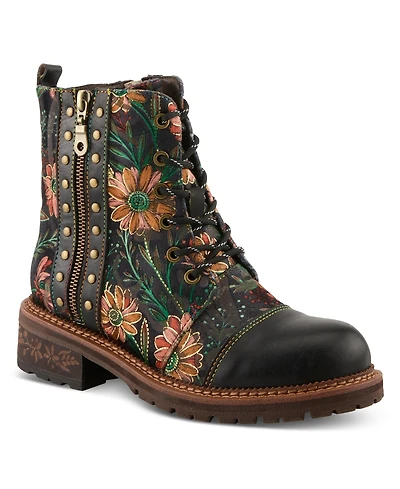 L Artiste Women s Cordea Embroidered Leather Boot with Lug Sole and Rainbow Stitching