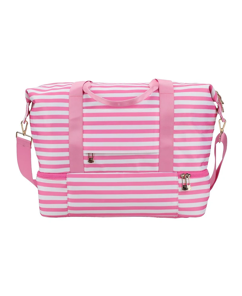 Hello Kitty Character 17" Pink & White Striped Duffle Bag