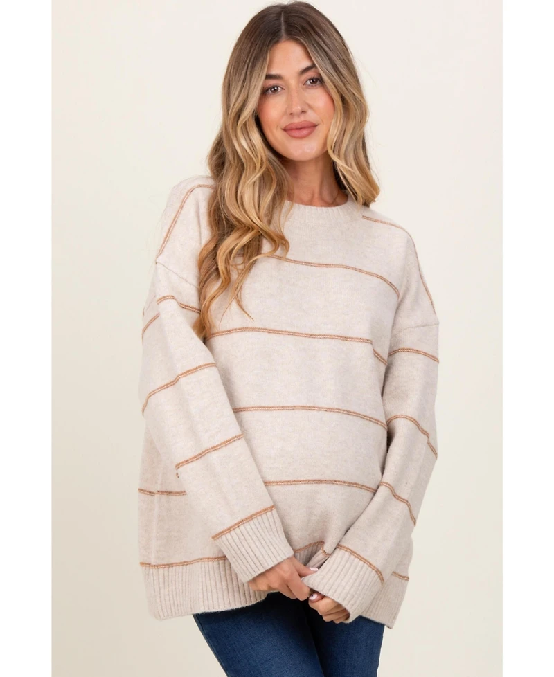 Pinkblush Olive Striped Drop Shoulder Maternity Sweater