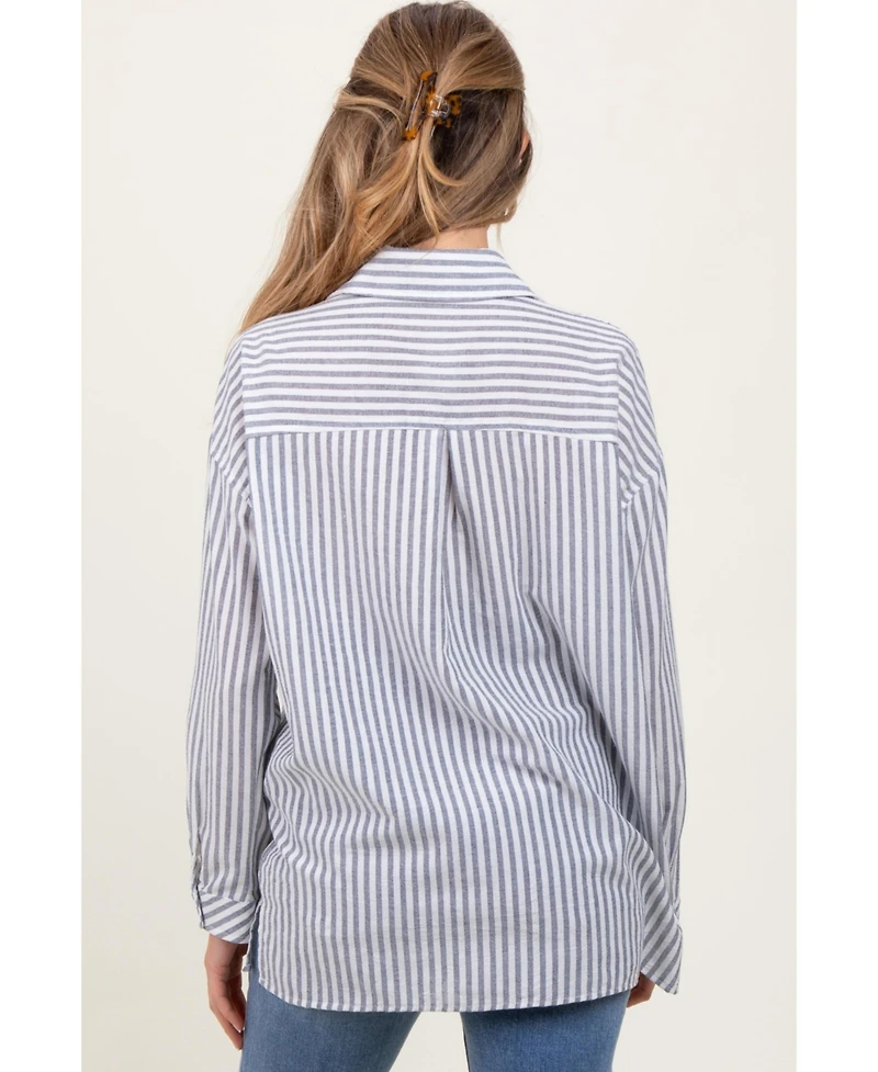 Pinkblush Maternity Navy Striped Double Pocket Button Down Top