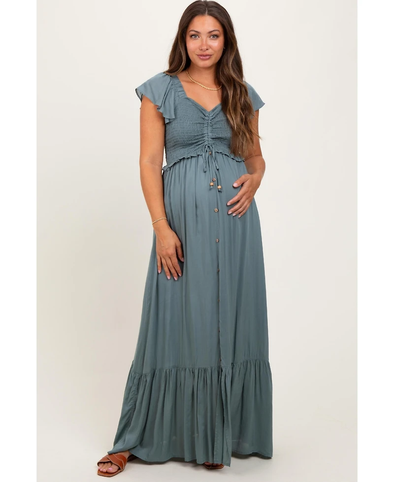 Pinkblush Maternity Smocked Top Woven Maxi Dress