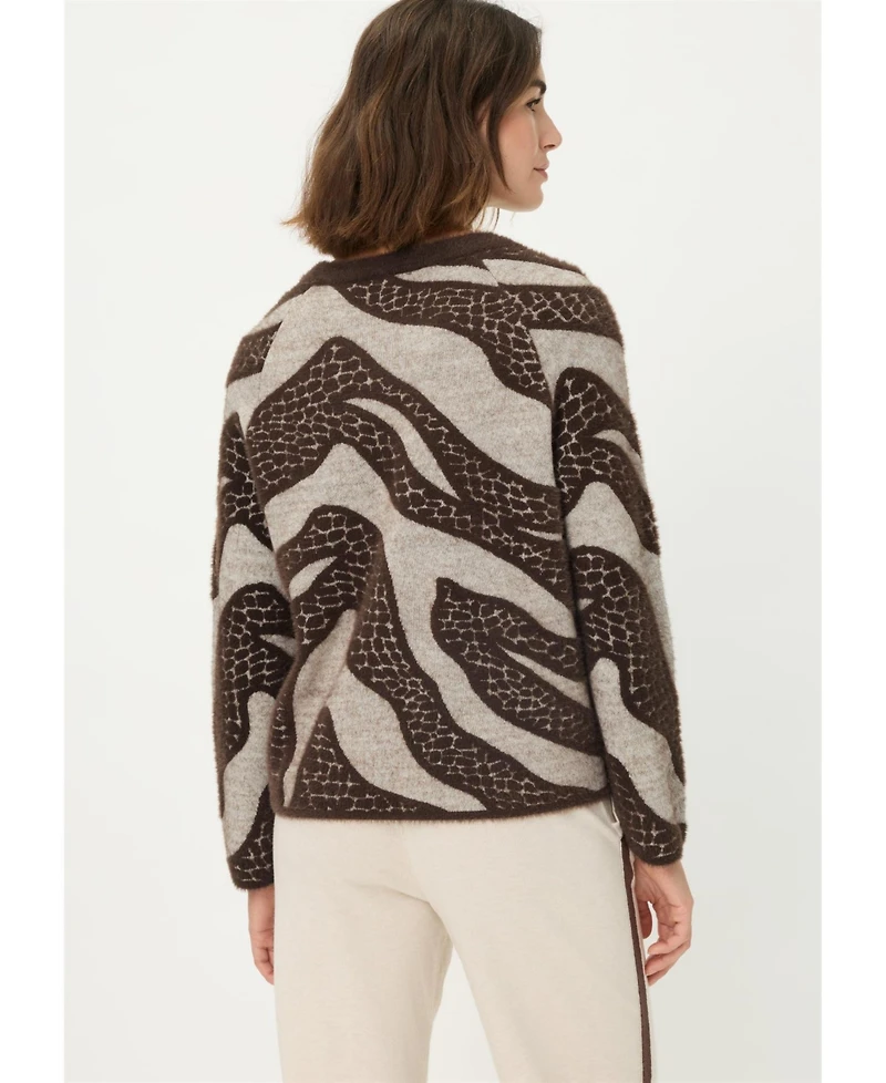 Olsen Abstract Modern Animal Feather Knit Pull-Over