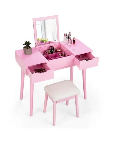 Volenca Makeup Vanity Table Set with Flip Top Mirror and 2 Drawers