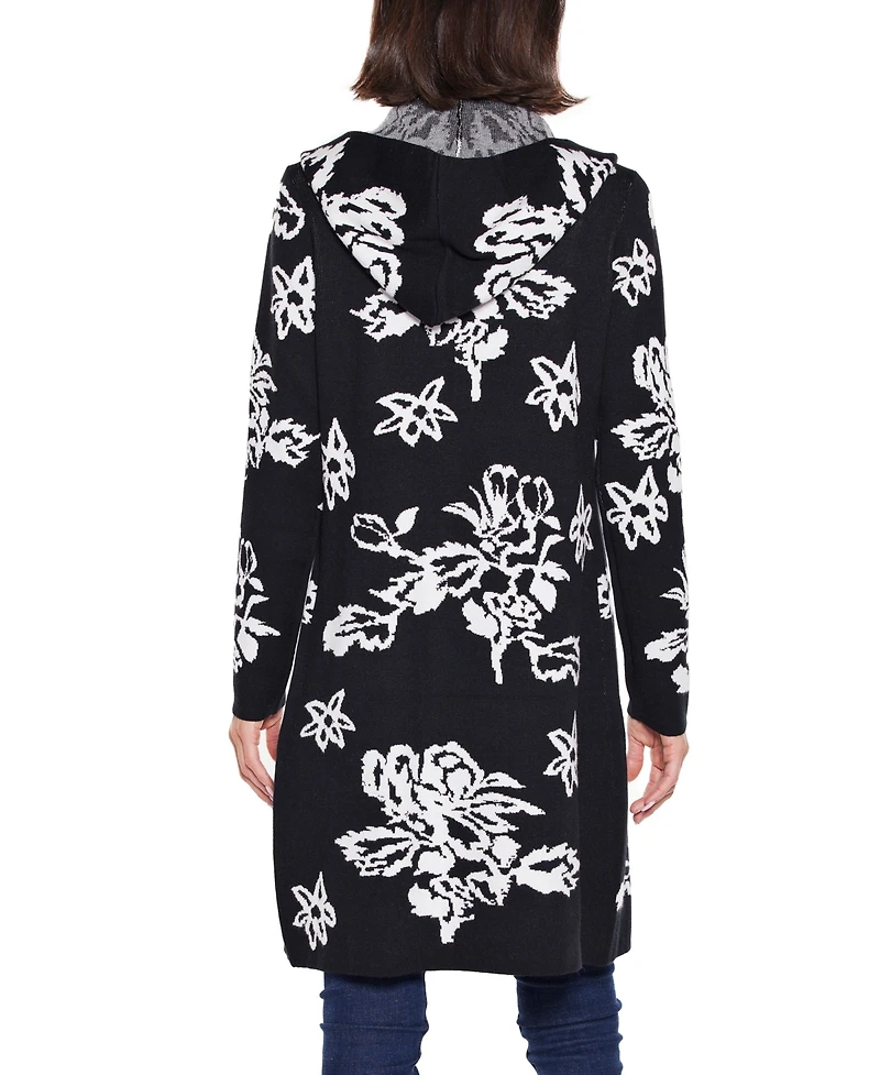Belldini Women's Hooded Fall Botanicals Coatigan Sweater