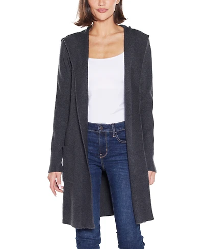 Belldini Women's Hooded Novelty-Stitch Coatigan Sweater