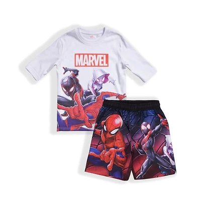 Spider-Man Big Boys Marvel Piece Swim Shirt and Trunks Set
