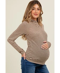 Pinkblush Mocha Striped High Neck Maternity Long Sleeve Top