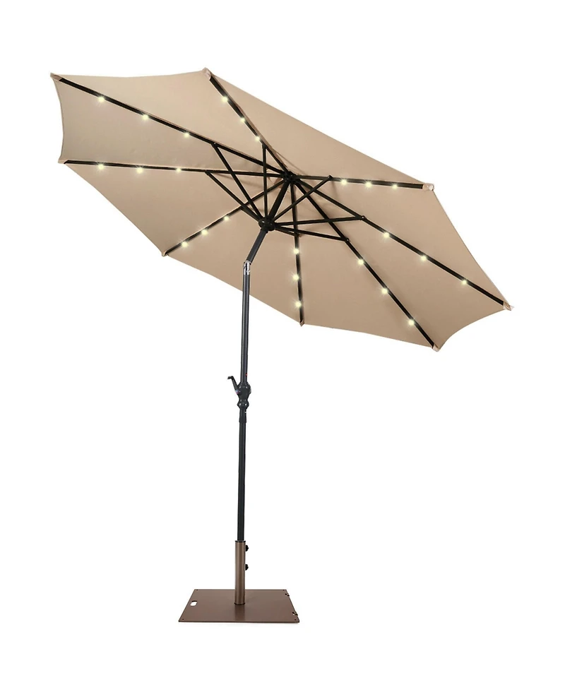 Gymax 10 Ft Patio Table Market Umbrella w/ 24 Solar Led Lights & Heavy-duty Base
