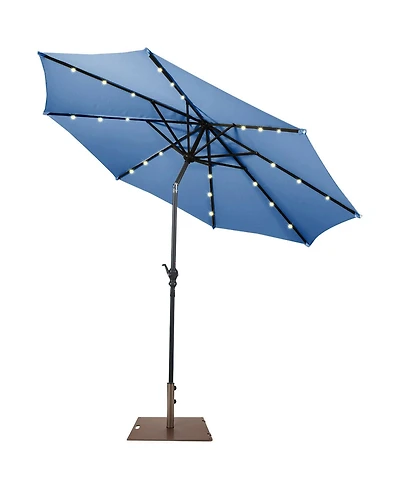 Gymax 10 Ft Patio Table Market Umbrella w/ 24 Solar Led Lights & Heavy-duty Base