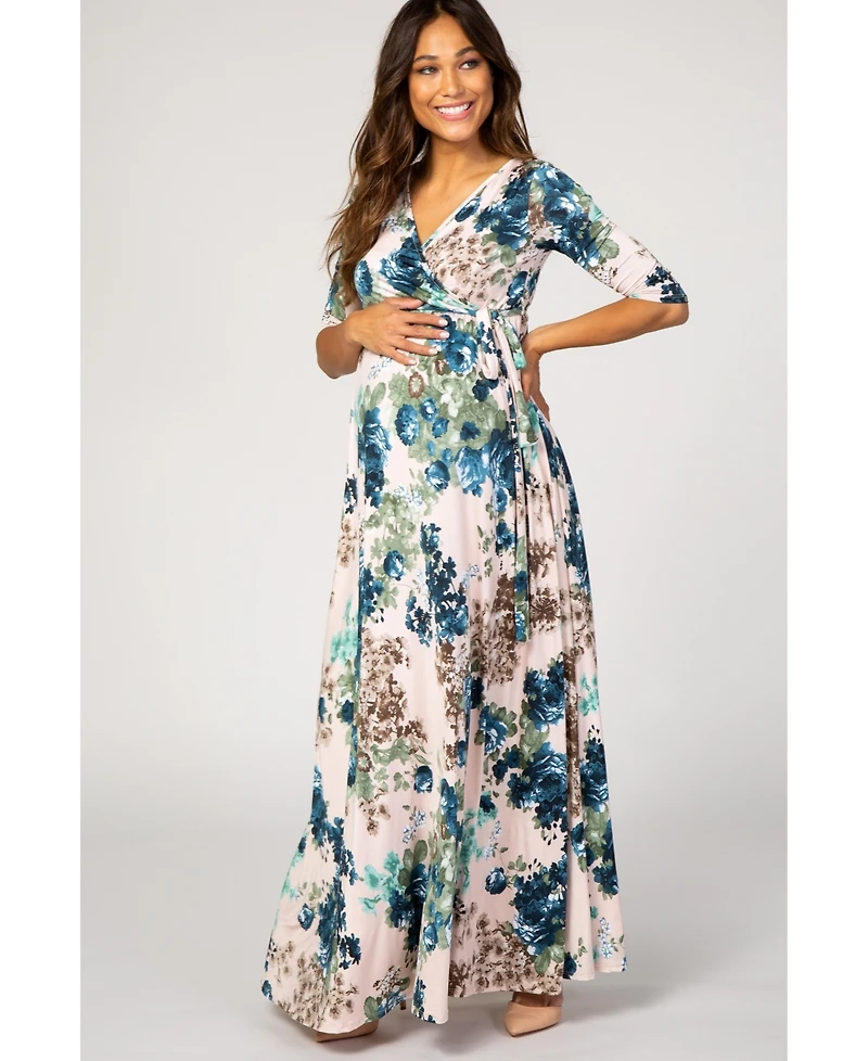 Pinkblush Maternity Light Pink Floral Sash Tie Maternity/Nursing Dress
